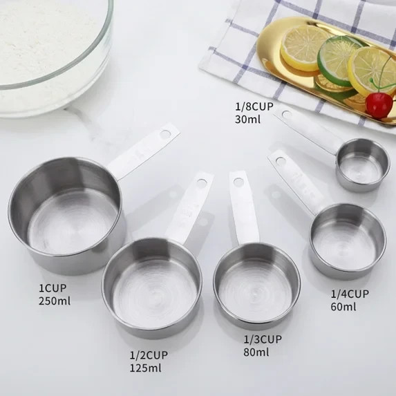 5 Piece Stainless Steel Measuring Cup Set Kitchen Cooking Tool 1/8 1/4 1/3 1/2 1 gallery