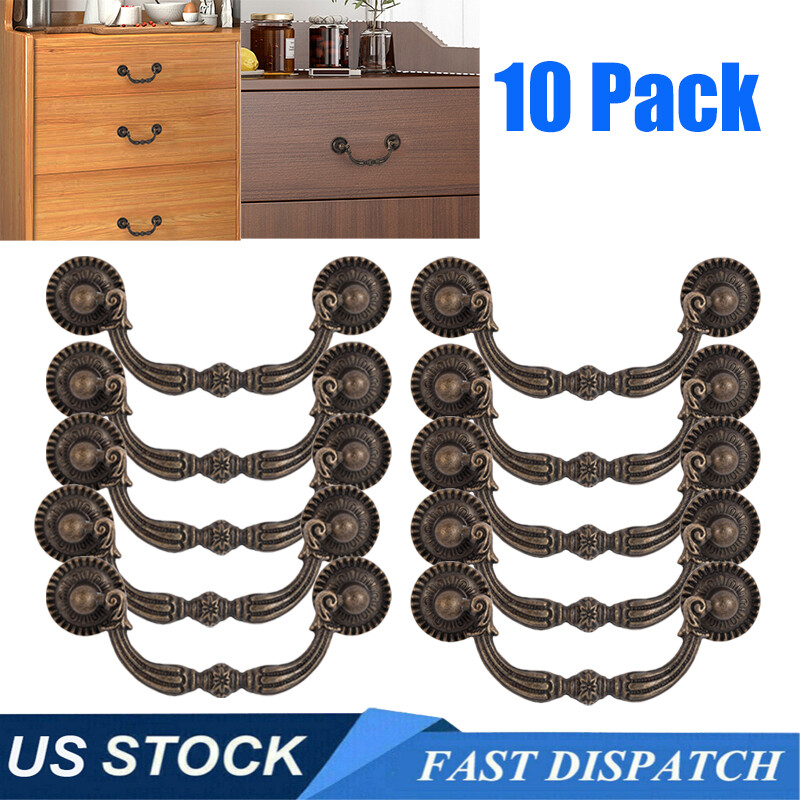 10Pack Drawer Pulls Vintage Drop Antique Bronze Cabinet Dresser Handles Knob gallery