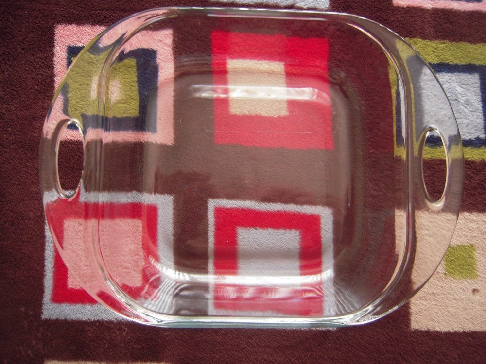 NOS VTG ANCHOR HOCKING 2 QUART SQUARE CLEAR GLASS BAKEWARE 8"L X 8"W X 2-1/4"D