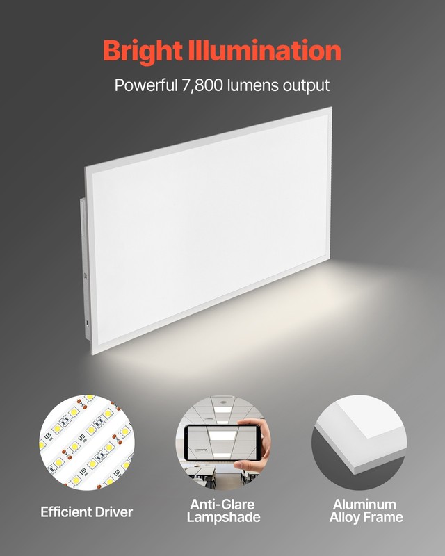 VEVOR 2x4 FT LED Flat Panel Light 7800LM 50W Ceiling Fixture 4000K/5000K/6000K gallery