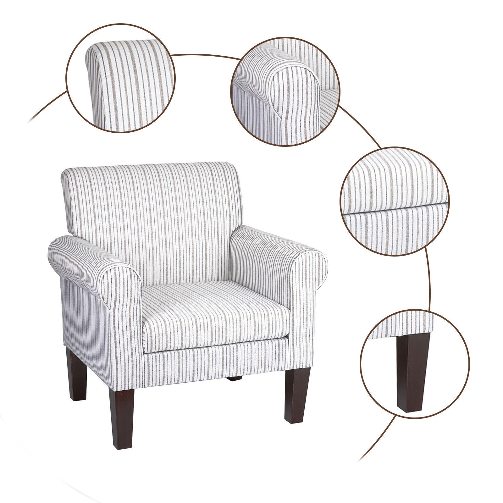 Accent Armchairs Stripe&Checkered Comfy Upholstered Sofa Chair w/Retro Wood Legs gallery