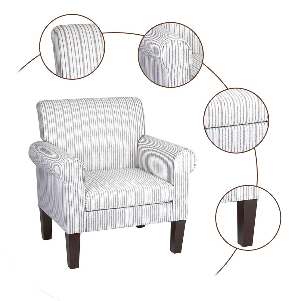Accent Armchairs Stripe&Checkered Comfy Upholstered Sofa Chair w/Retro Wood Legs