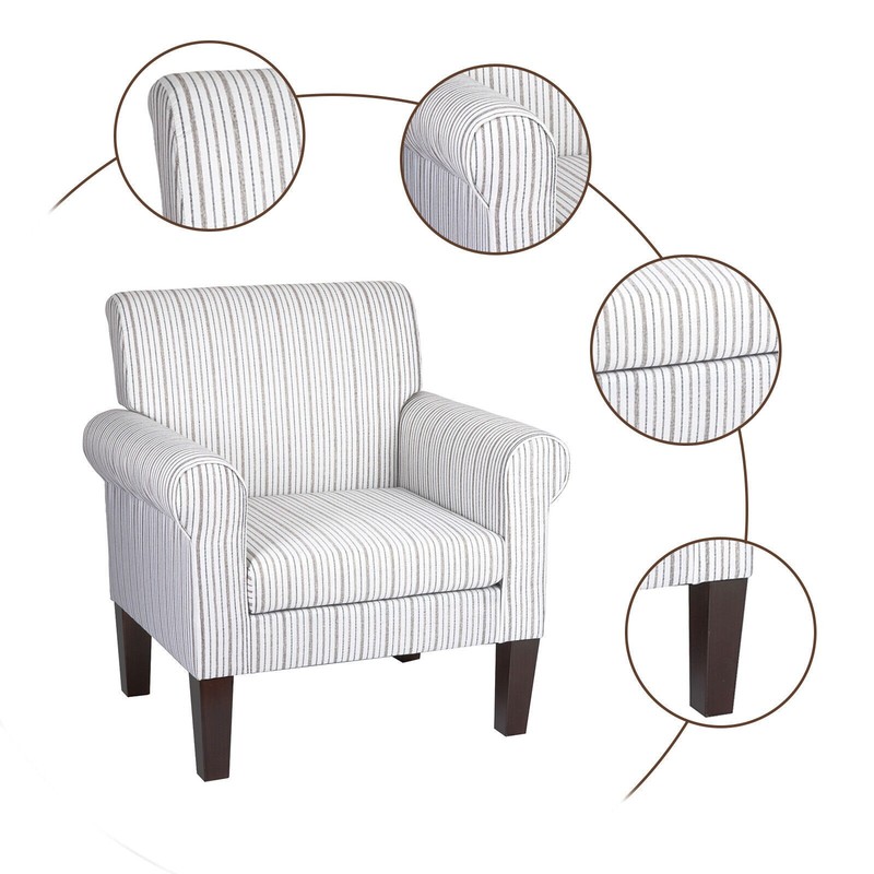 Accent Armchairs Stripe&Checkered Comfy Upholstered Sofa Chair w/Retro Wood Legs gallery