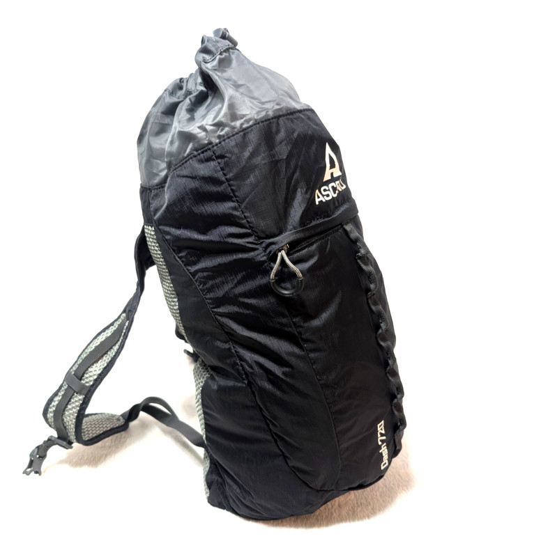 Ascend Dash 720 Hiking Backpack Black Grey Nylon Lightweight Pack Drawstring
