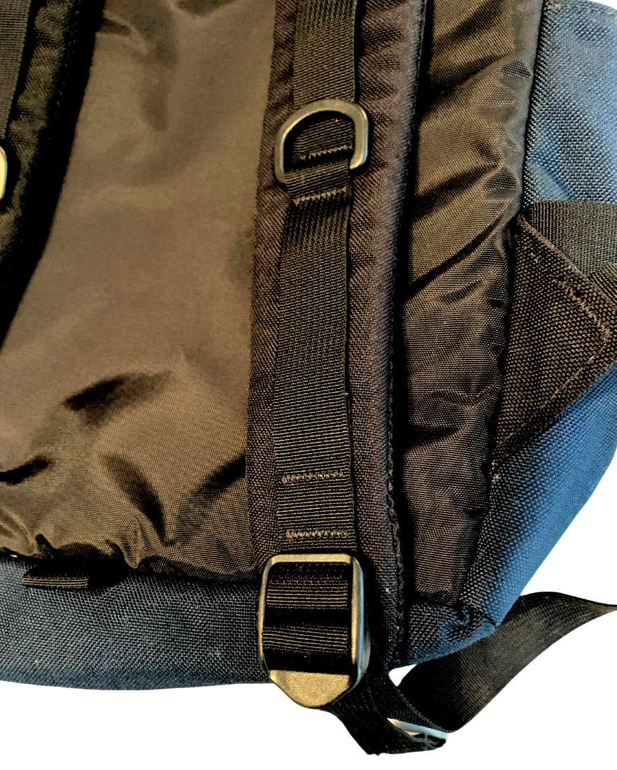 TOPO BACKPACK BLUE BLACK YELLOW POCKETS LAPTOP POCKET FOLD OVER DRAWSTRING ZIP 4