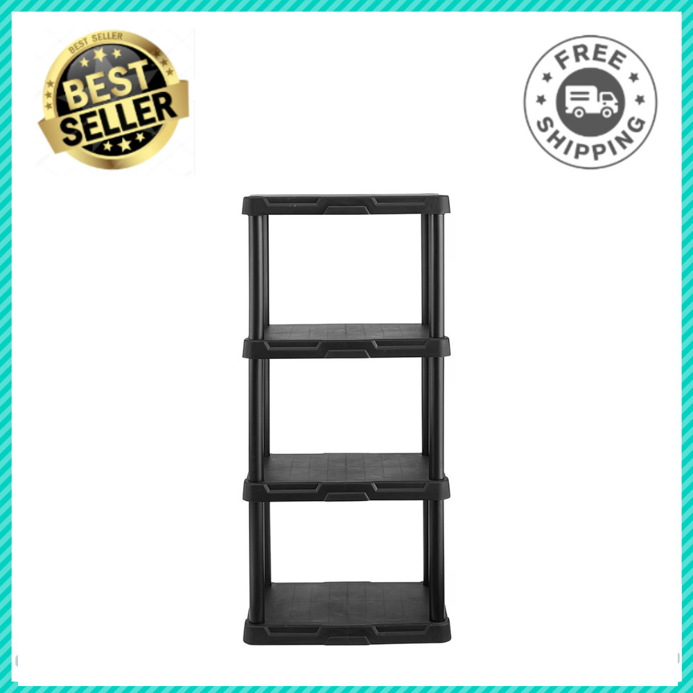 Hyper Tough 4-Shelf Storage Rack, Plastic Garage Organizer, Black Shelving, New gallery