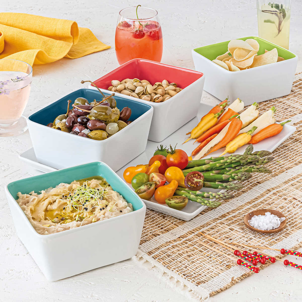 Overandback, 5-Pc "Summertime" Serving Square Platter Tray + Bowl Set gallery
