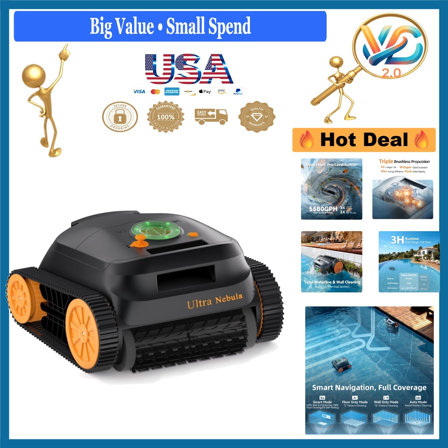 Ultra Nebula Cordless Pool Vacuum Robot 5580 GPH 180 Min Runtime Black gallery