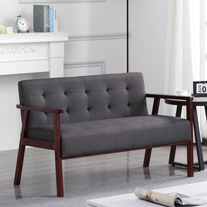 49" Solid Cedarwood Loveseat Tufted Back High-Density Foam Seat Dark Gray gallery