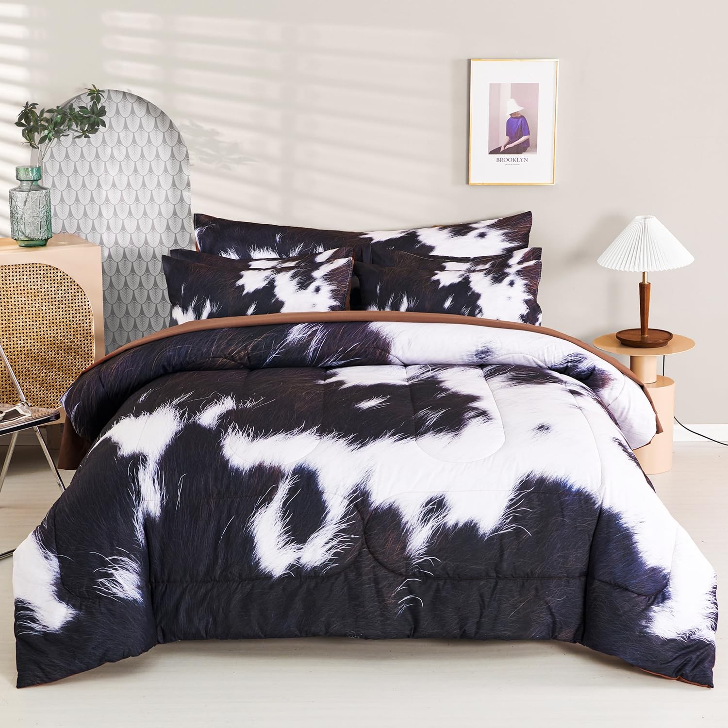 8 Pieces California King Comforter Set with Sheets, Cal King Size Cow Fur Pri... gallery