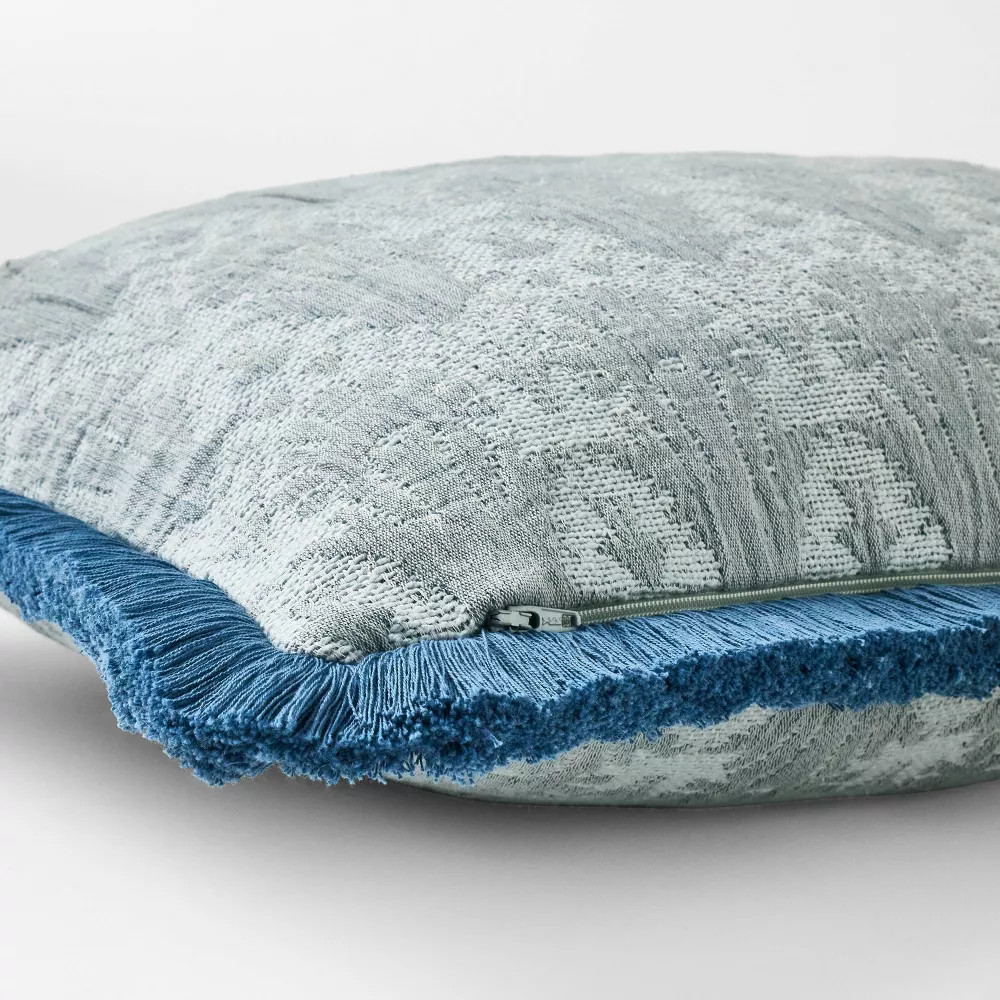 Lumbar Woven Shell Block with Fringe Edge Throw Pillow Blue - Threshold gallery