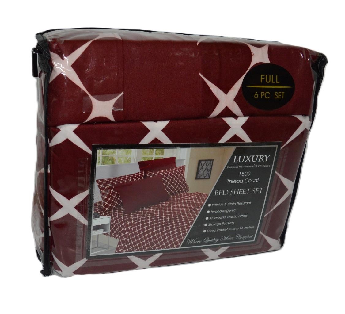 ELEGANT COMFORT GEOMETRIC PRINTED MICROFIBER MEDIUM RED 6 PC Full Size gallery