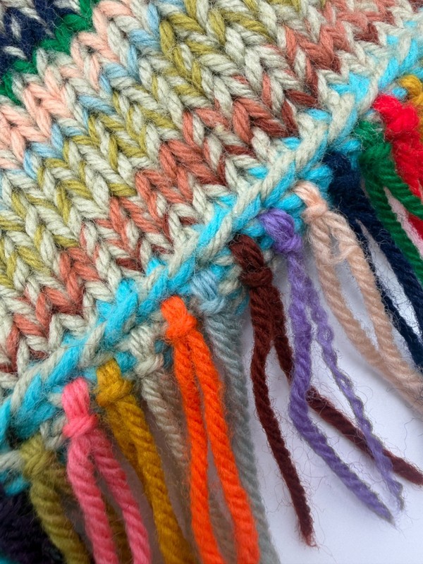 Wool Multi Color Crochet Blanket Double Thick Folded 4lbs 35x60 inches gallery