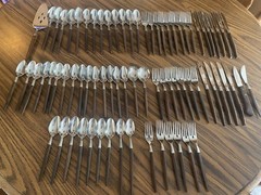 HUGE 76 Pc ECKO ETERNA Forged Stainless Japan Wood Handle VINTAGE Silverware Lot
