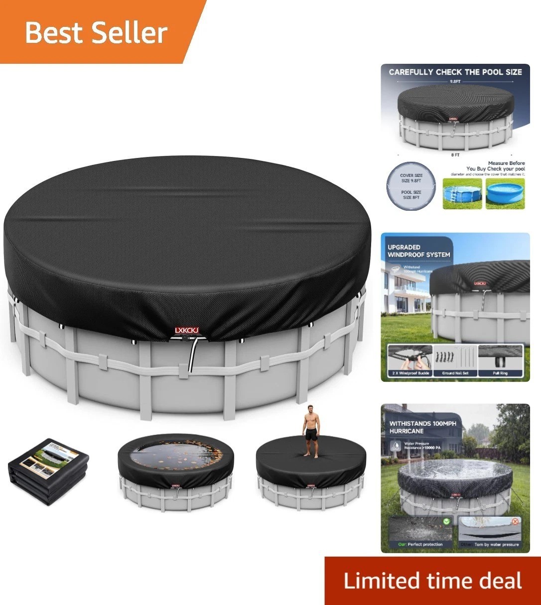 Heavy Duty 8 Ft Round Pool Cover With Accessories for Water Conservation gallery