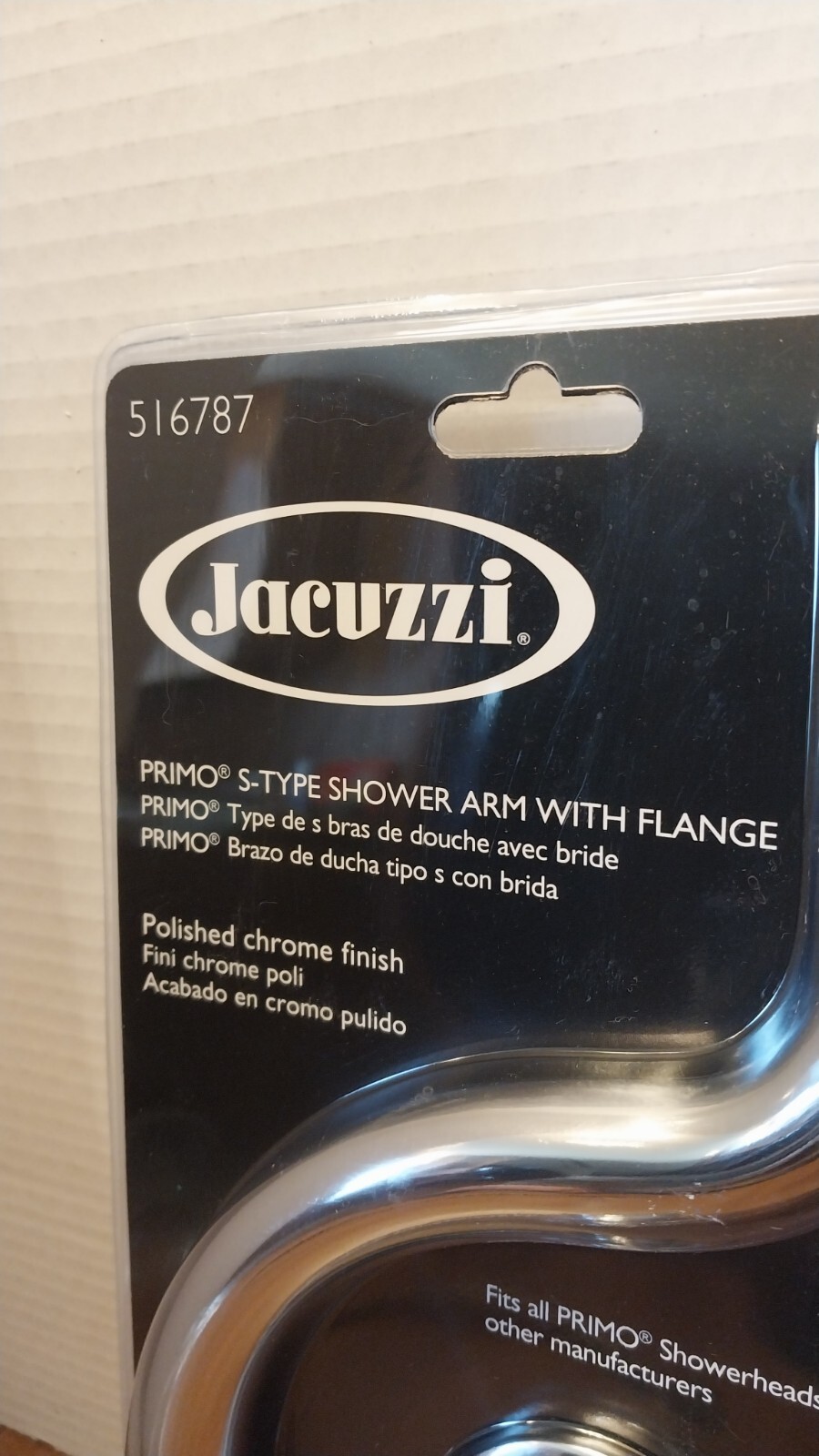 New! Jacuzzi Primo S-Type Shower Arm & Flange - Polished Chrome Finish - 516787 gallery