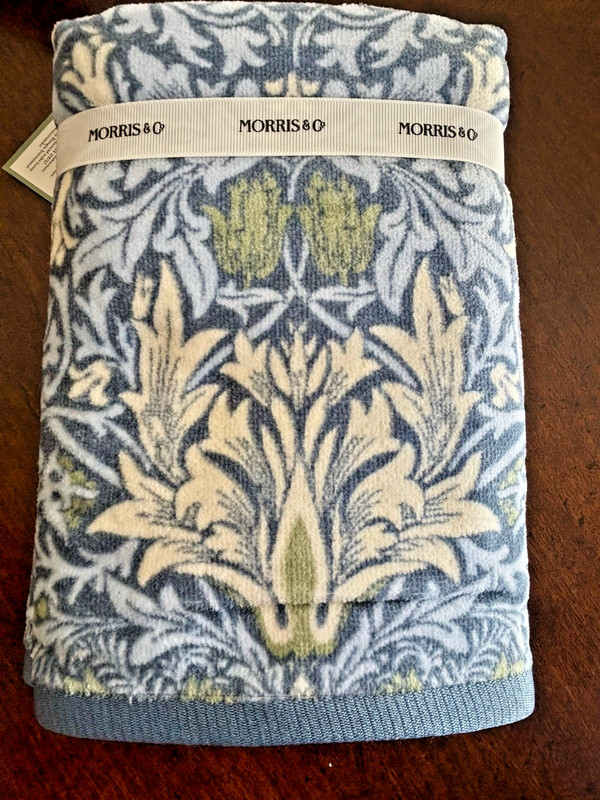 2 Morris & Co. William Morris Snakeshead Floral Blue Velour HAND Towels New gallery