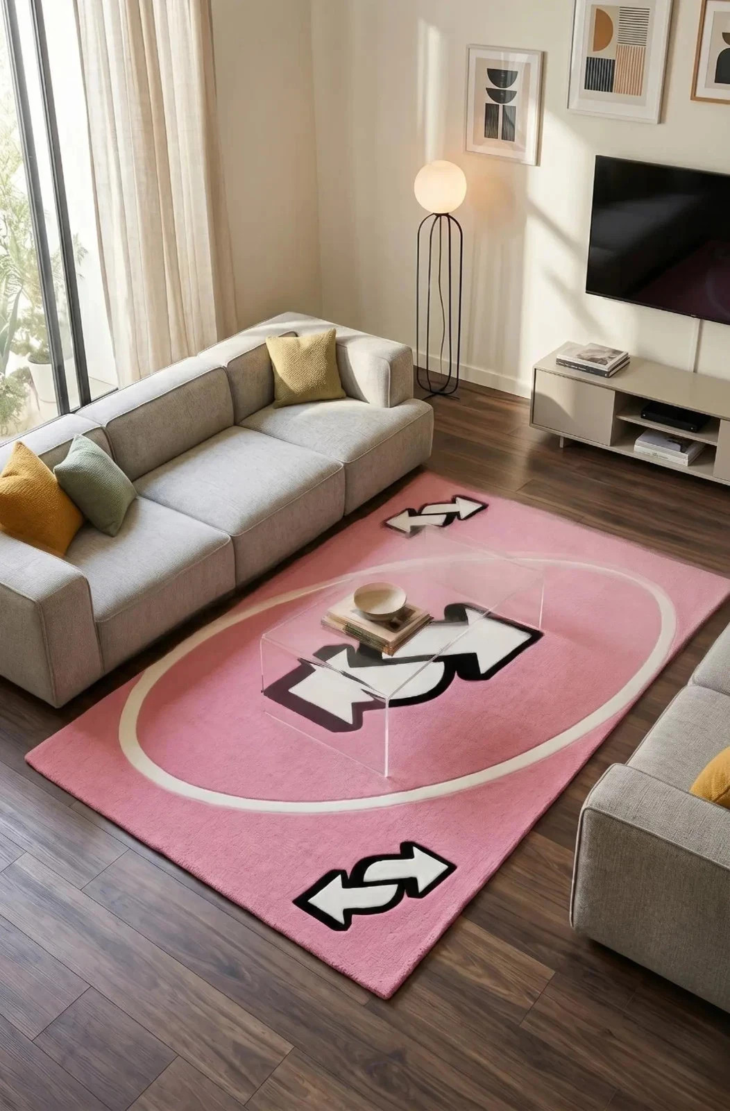 Pink Abstract Hand Tufted Rug, Modern Geometric Area Carpet, Minimalist Living , gallery