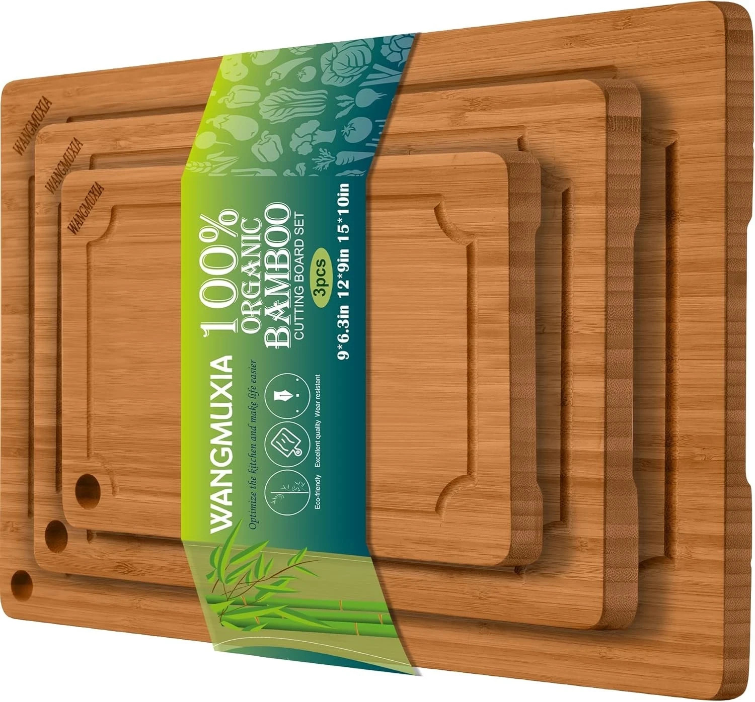 3 Piece Bamboo Cutting Boards Set Heavy Duty with Deep Juice Grooves gallery