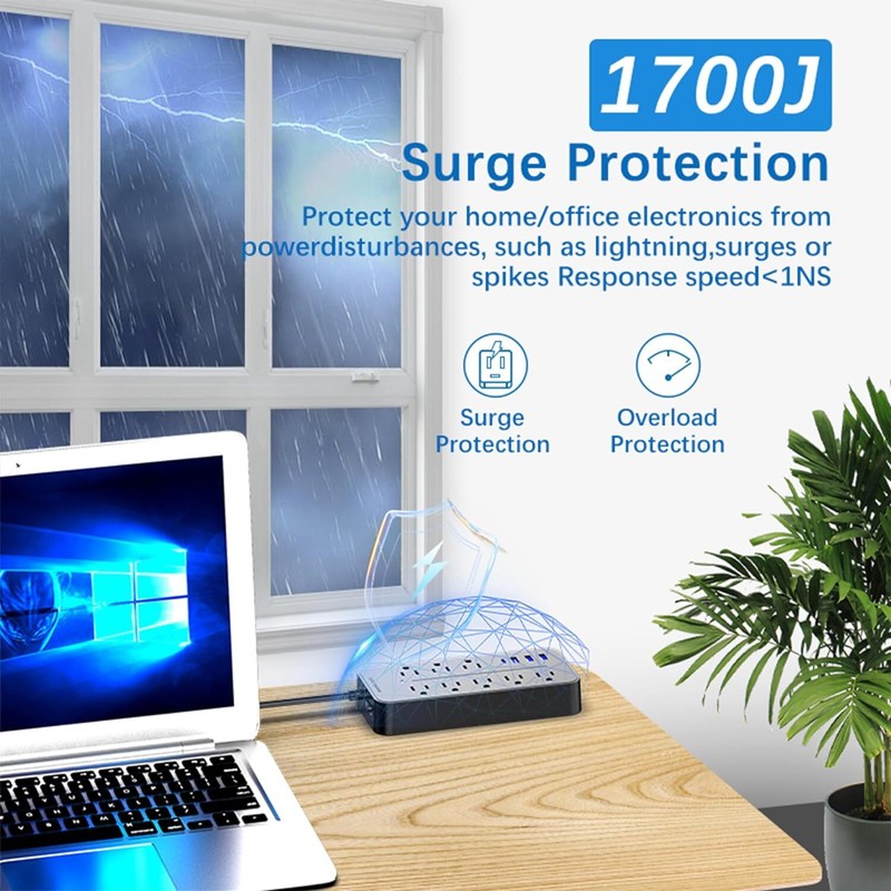 Lot Wall Mountable USB Surge Protector Power Strip with USB Ports 8 Outlet Plugs gallery