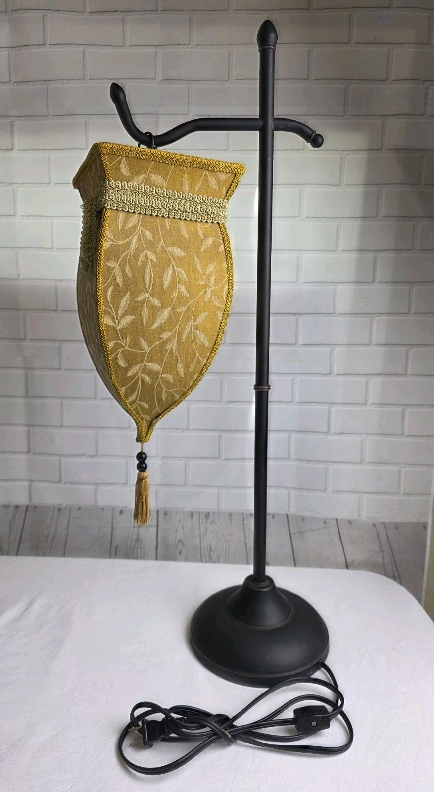 Pottery Barn Medina Style Lamp With Gold Fabric Shade gallery
