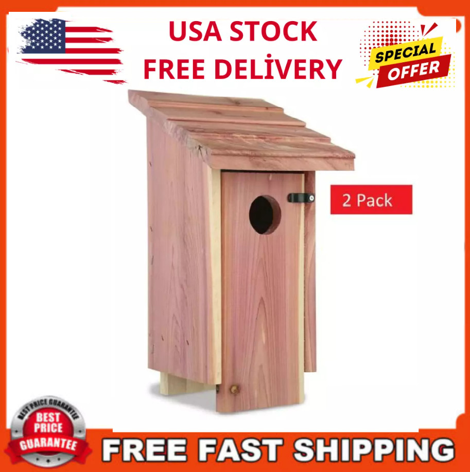 2 PACK Classic Natural Red Cedar Bluebird Wild Bird House, Bird Safe House gallery