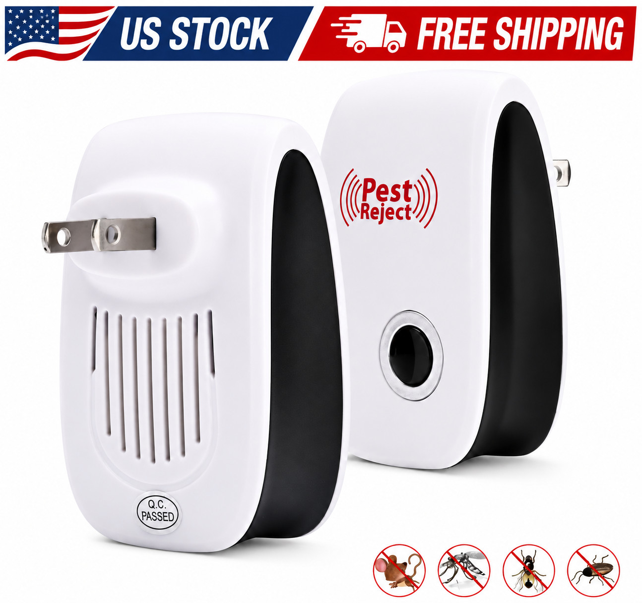 2 Pack Ultrasonic Pest Repeller Plug In Indoor Mouse Roach Bug Insect Control gallery