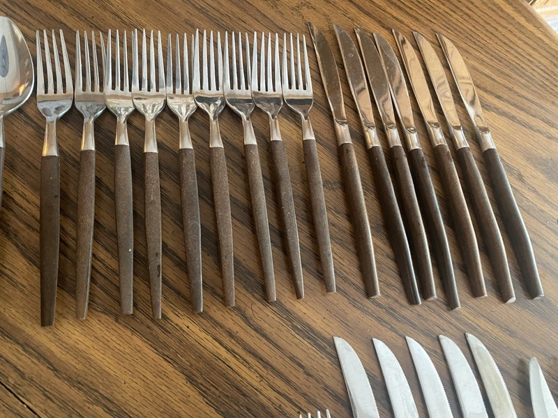 HUGE 76 Pc ECKO ETERNA Forged Stainless Japan Wood Handle VINTAGE Silverware Lot gallery