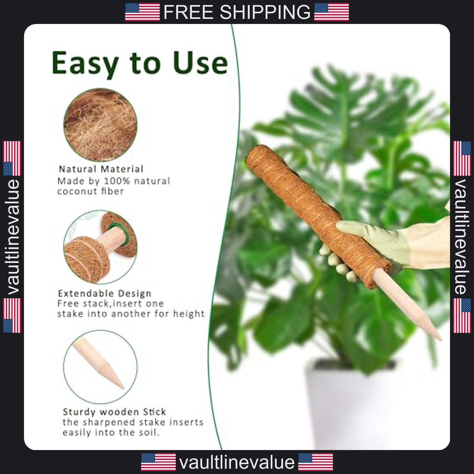 Moss Pole 2 Pack 17 Inch Plant Support Stakes for Monstera Pothos Philodendron gallery