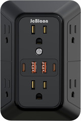 6 Outlet Surge Protector Wall Adapter – Multi Plug Extender w/4 USB Ports, Black