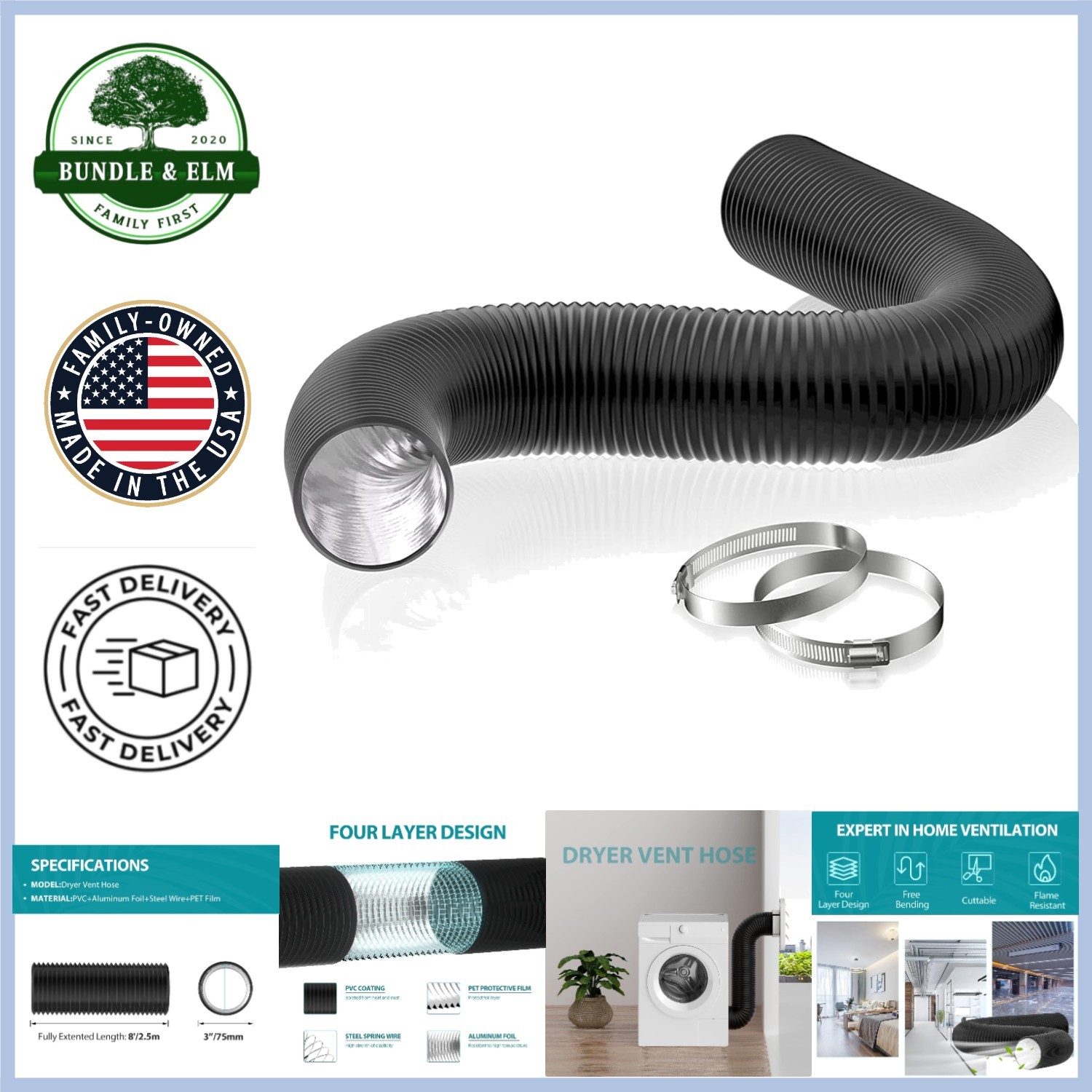 Versatile 3 Inch Aluminum Ducting - 8 Feet Long, Ideal for HVAC Applications gallery