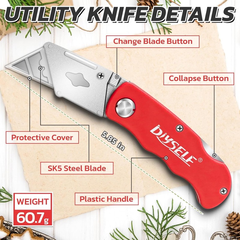 4 Pack Folding Utility Knife Set Box Cutter w 10 SK5 Blades Pocket Clip gallery