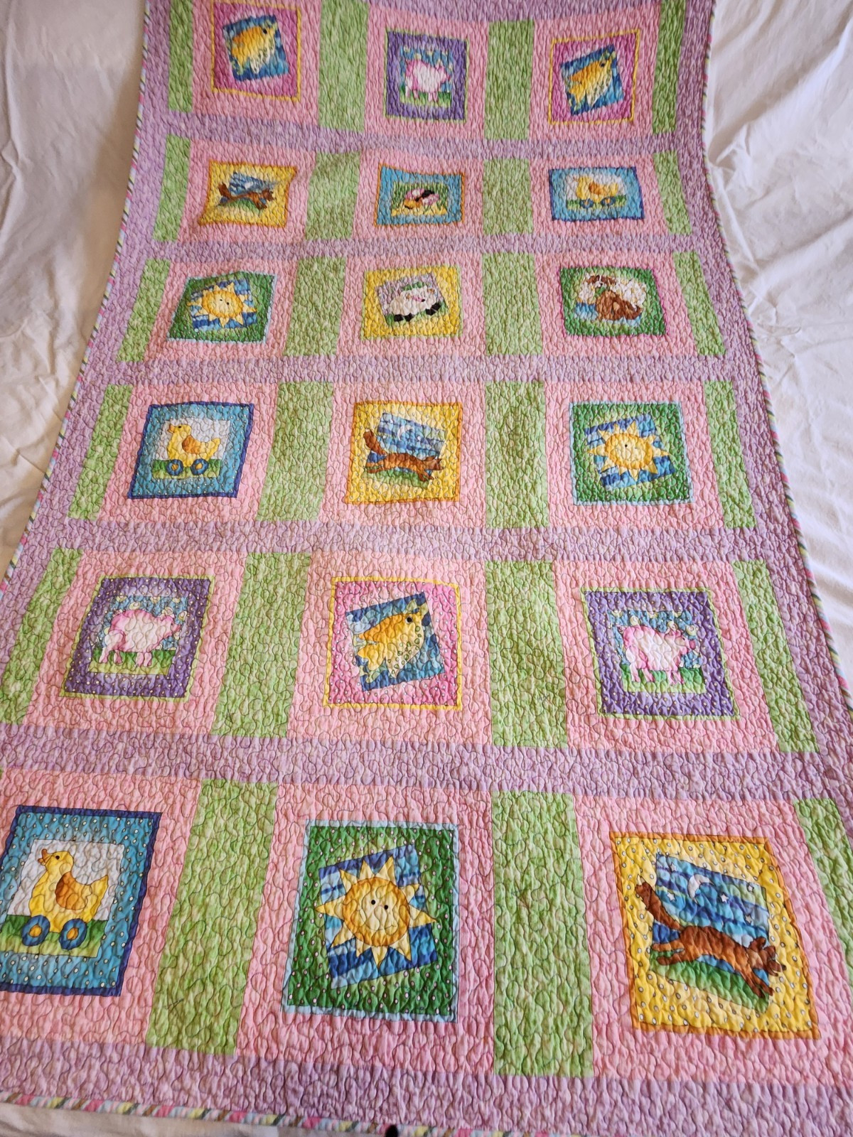 Crib Patchwork Quilted Cotton Animal Theme Pink Green Purple 3 ft x 5 ft gallery