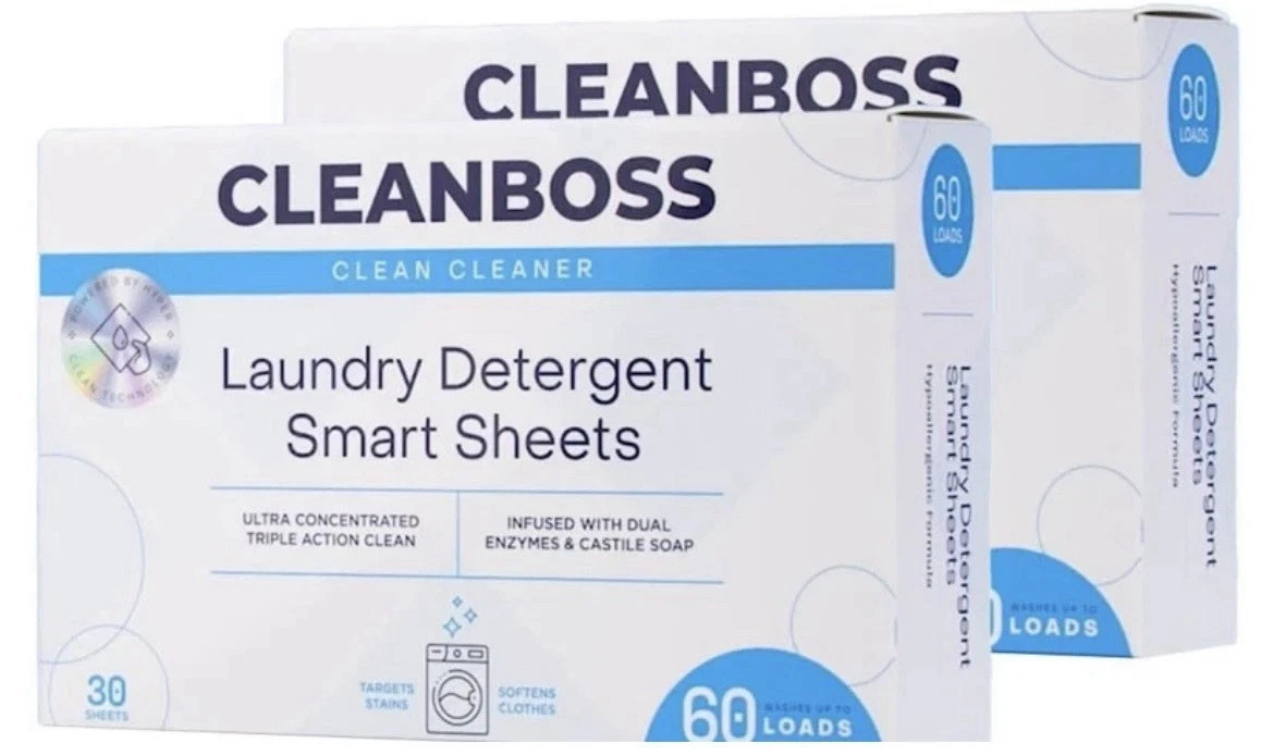NIB 2~PACK CleanBoss Laundry Detergent Smart Sheets - 60 Sheets (120 loads) NEW! gallery