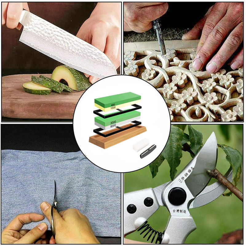 Knife Sharpening Stone Set Professional Whetstone 4 Side Grit 400/1000 3000/8000 gallery