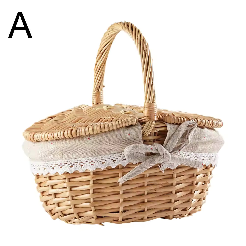 Handmade Wicker Picnic Basket: Willow Woven Storage Hamper for Camping & Fruit gallery