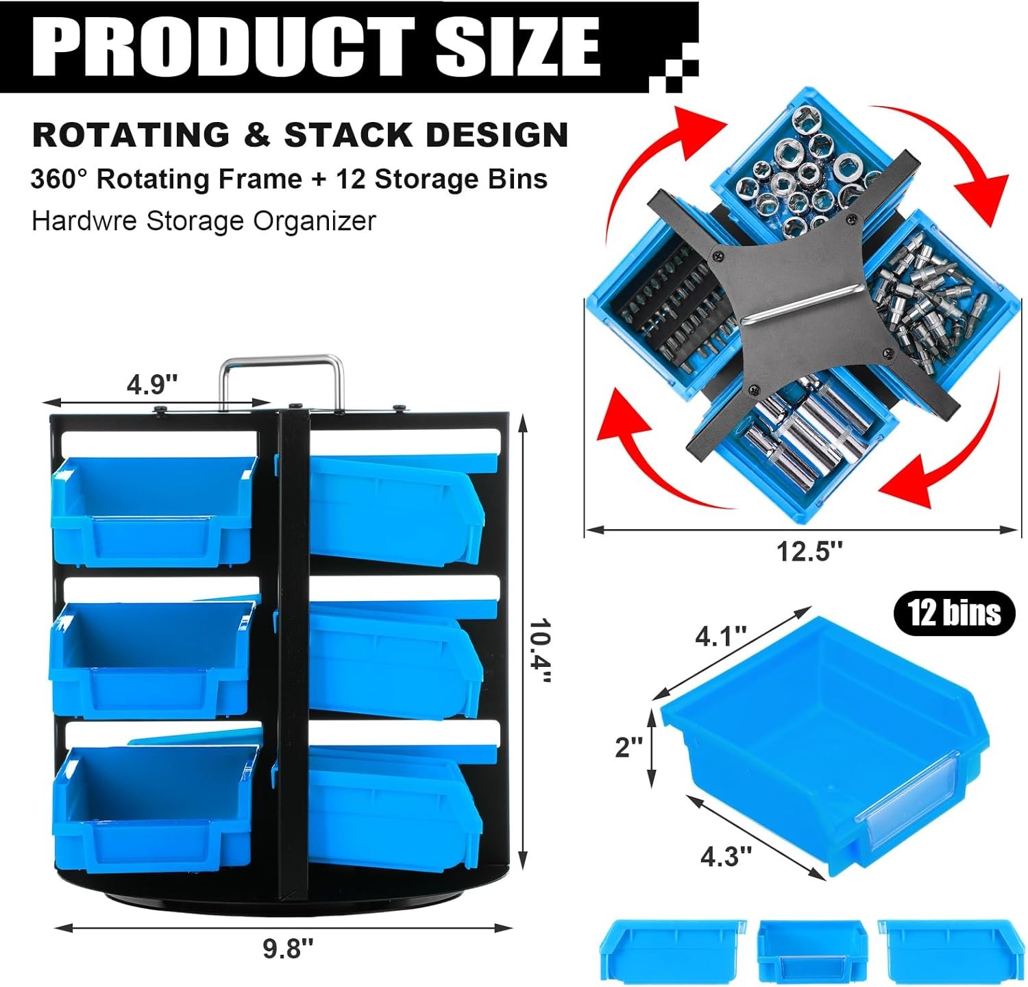 Rotating Storage Bins Tool Organizer 3 Tiers Hardware Crafts Small Parts, Nut... gallery