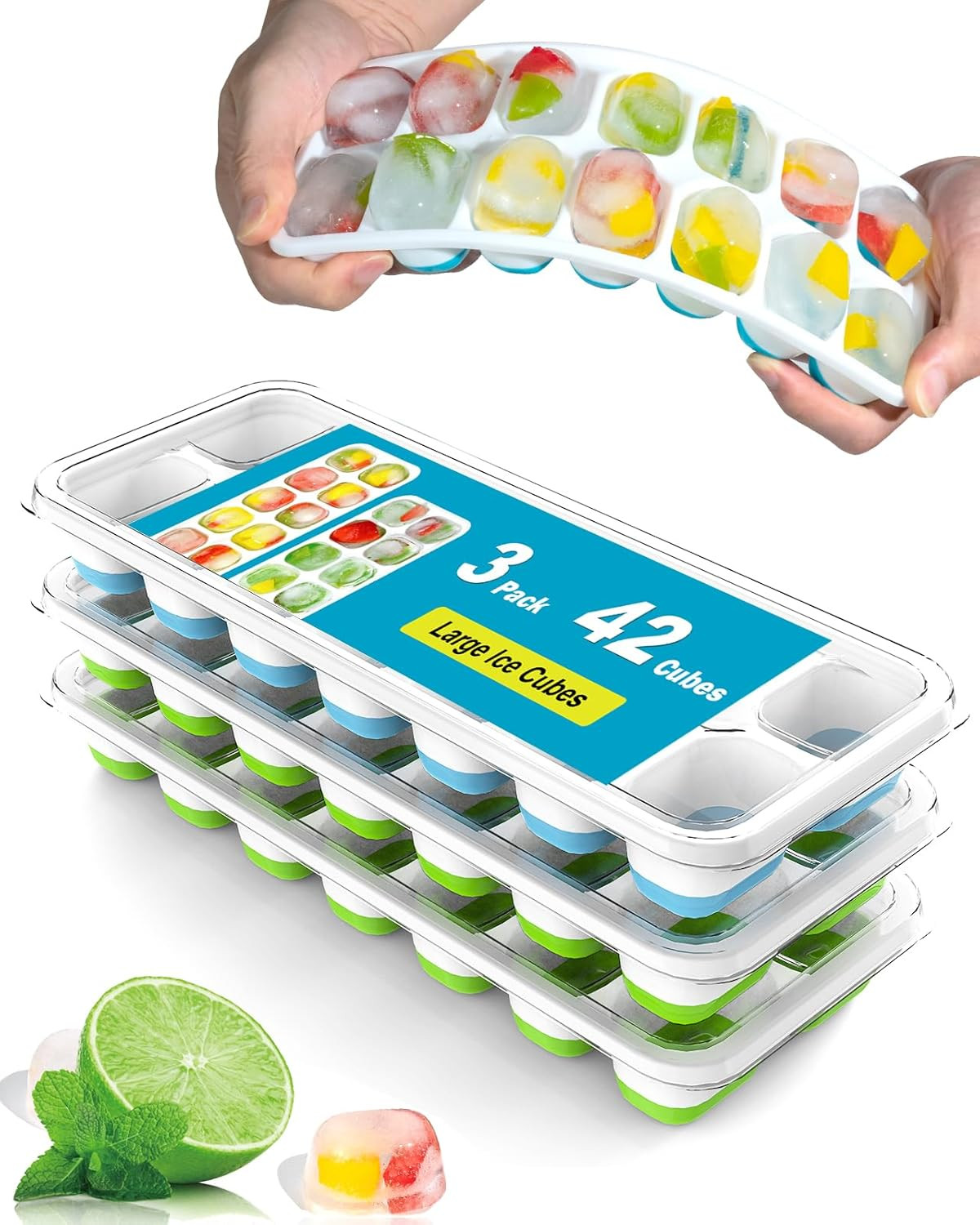 3 Pack Ice Cube Trays with Lid for Freezer, Flexible Silicone Bottom for Easy Re gallery