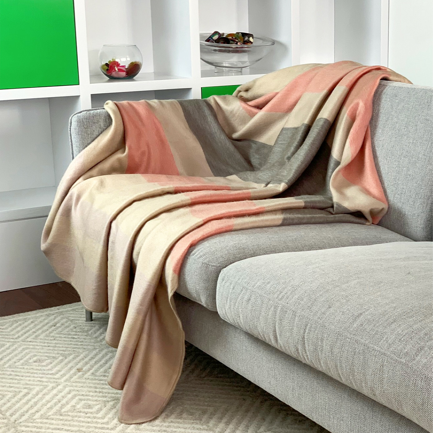 SOFT & WARM ALPACA LLAMA WOOL BLANKET THROW ECRU CORAL QUEEN 100"x67" gallery