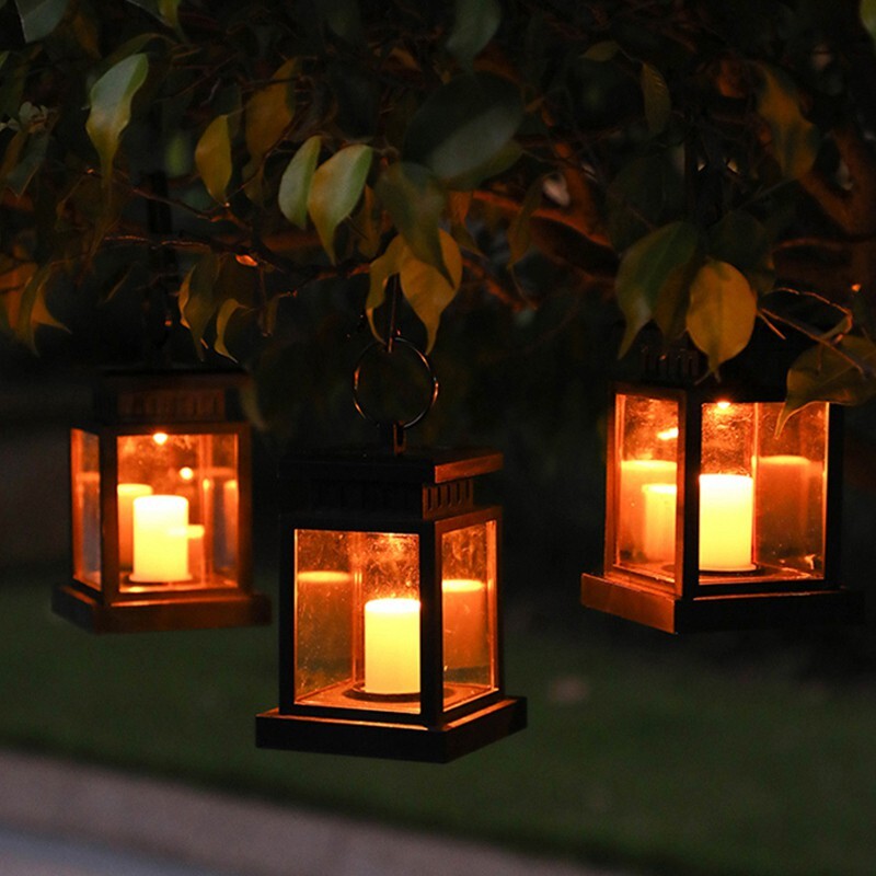 3PC Solar Hanging Lantern Candle LED Lights Yard Patio Garden Lamp Outdoor Decor gallery