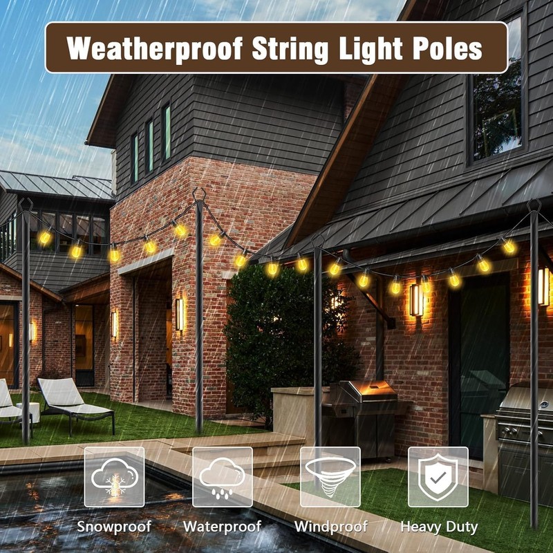 10Ft String Light Poles 4 Pack,Light Poles for Outside Lights,Outdoor with Fe... gallery