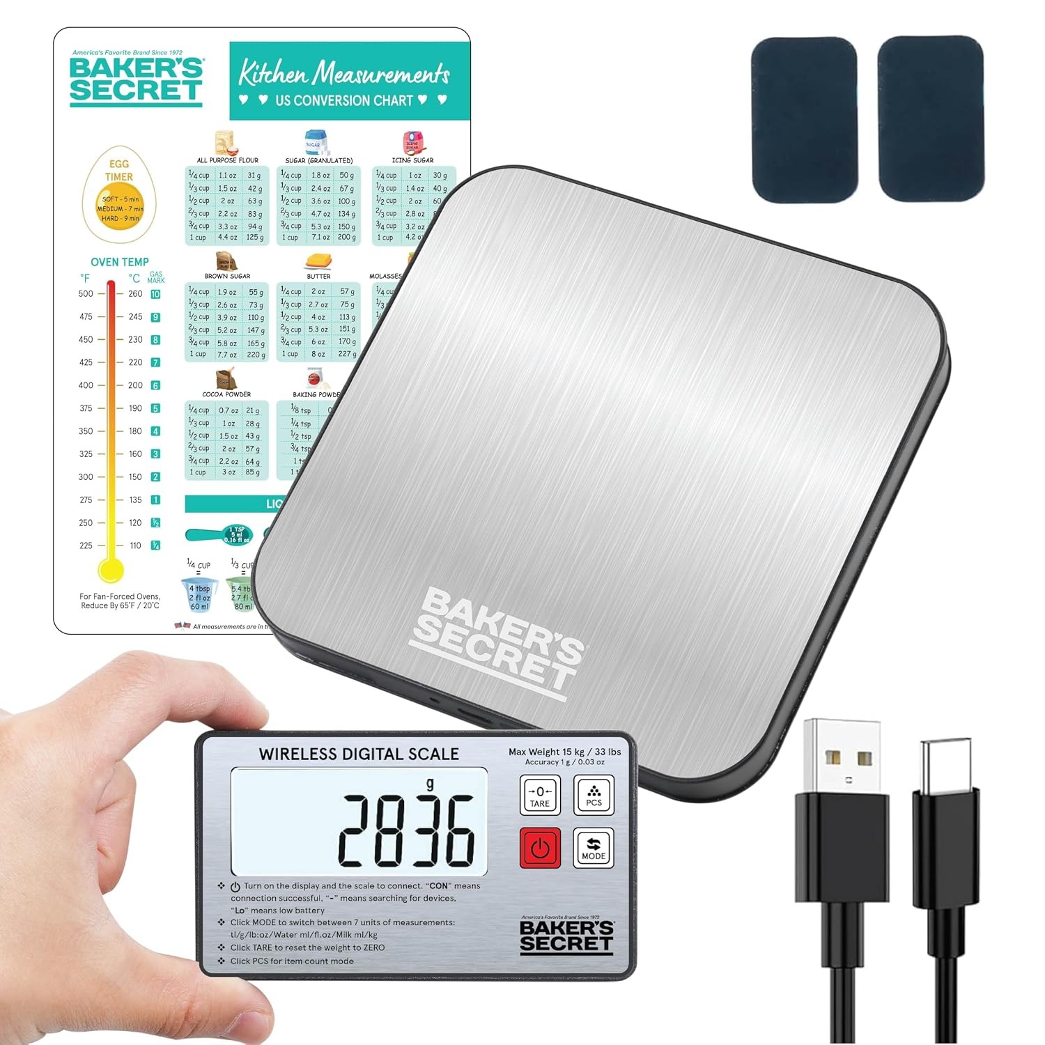 Kitchen Scale 33lbs Wireless Display 2X Magnets Support USB-C Charging gallery