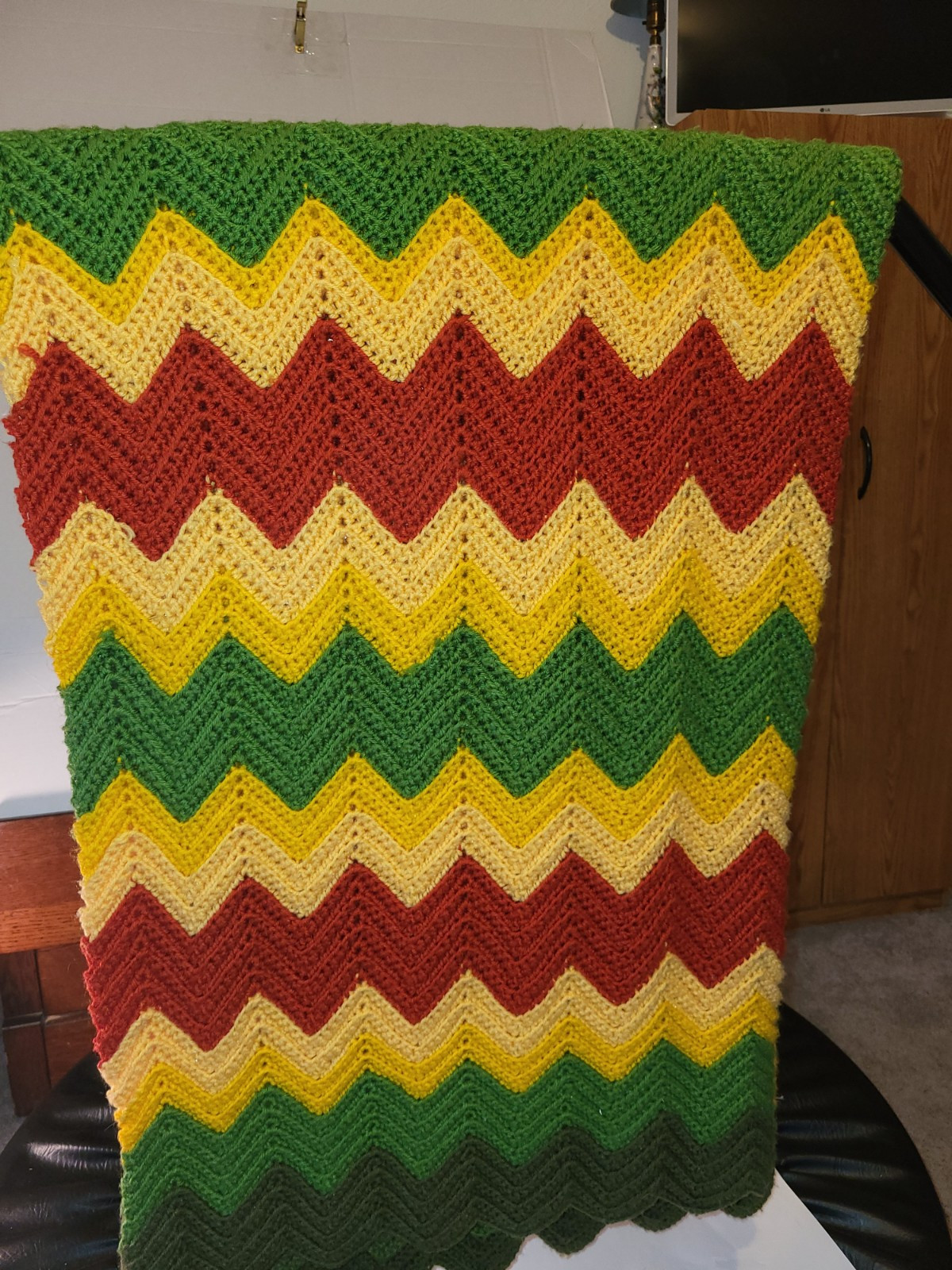 Handmade Zig Zag Afghan Crochet Throw Blanket 5 Retro Colors. Very Nice 5x3 gallery