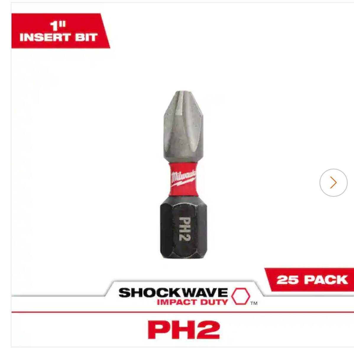 Milwaukee 48-32-4604, Shockwave 1-In. Phillips #2 Steel Impact Bit Set (25-Bits) gallery