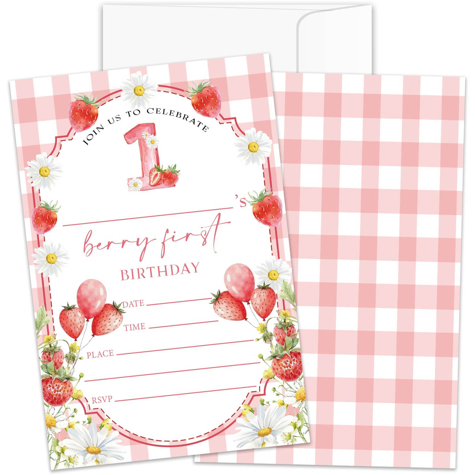 20 PCS Berry First Birthday Invitation Card Envelope Strawberry 1st Party Decor gallery