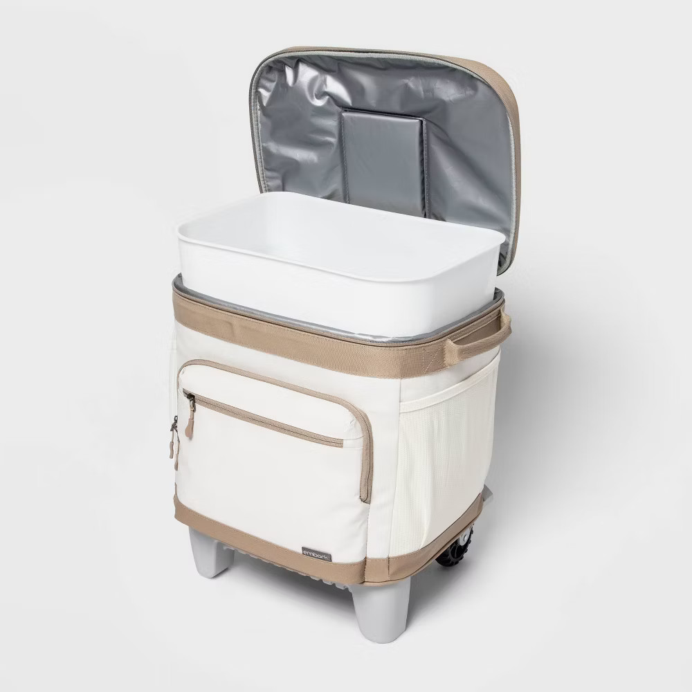 Embark Cooler 26QT Portable Soft Sided Roller Tan Cup Holder Wheels gallery