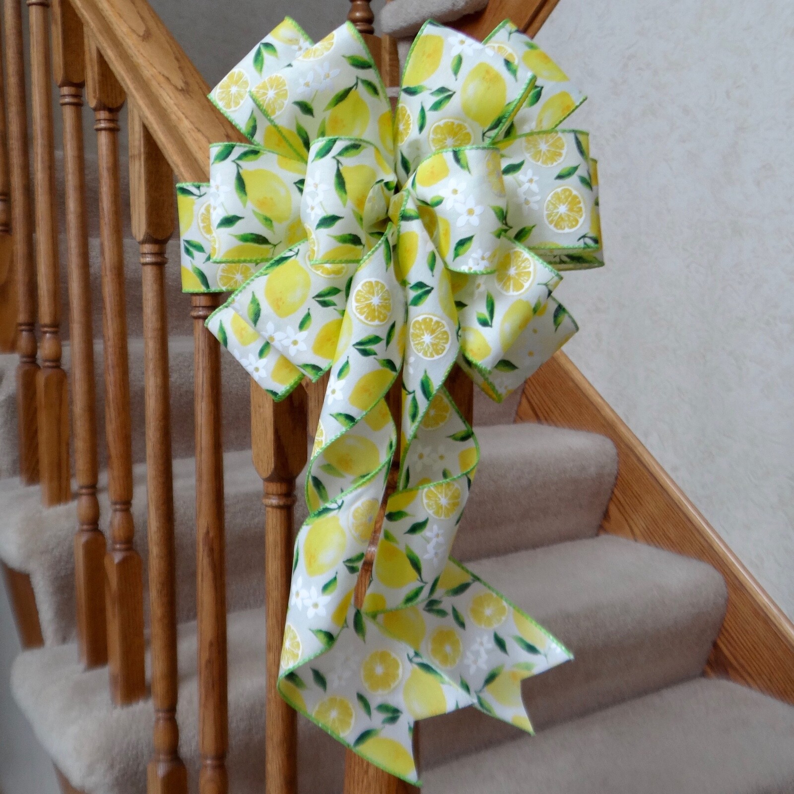 10" WIDE SPRING/SUMMER BOW WITH LEMONS & FLOWERS FOR WREATHS LANTERNS SIGNS ETC. gallery