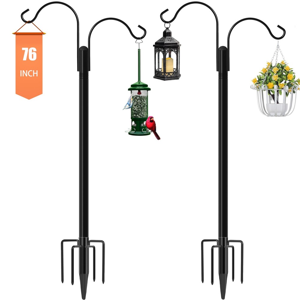 Bird Feeder Pole, 2 Pack 76 INCH Double Shepherds Hooks for Outdoor, Garden P...