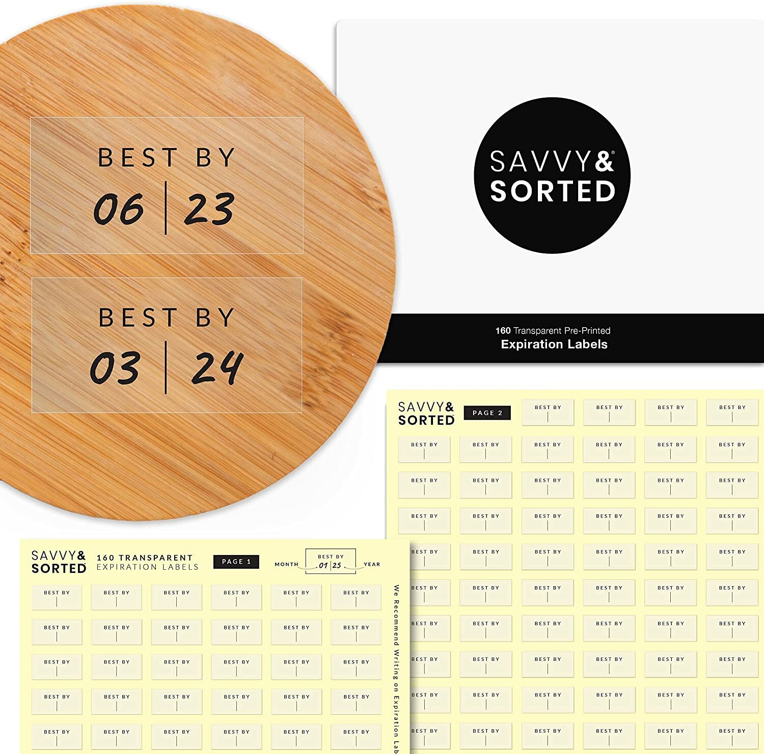 Savvy & Sorted 160 Transparent Clear Labels "Best by" Expiration Labels NEW gallery