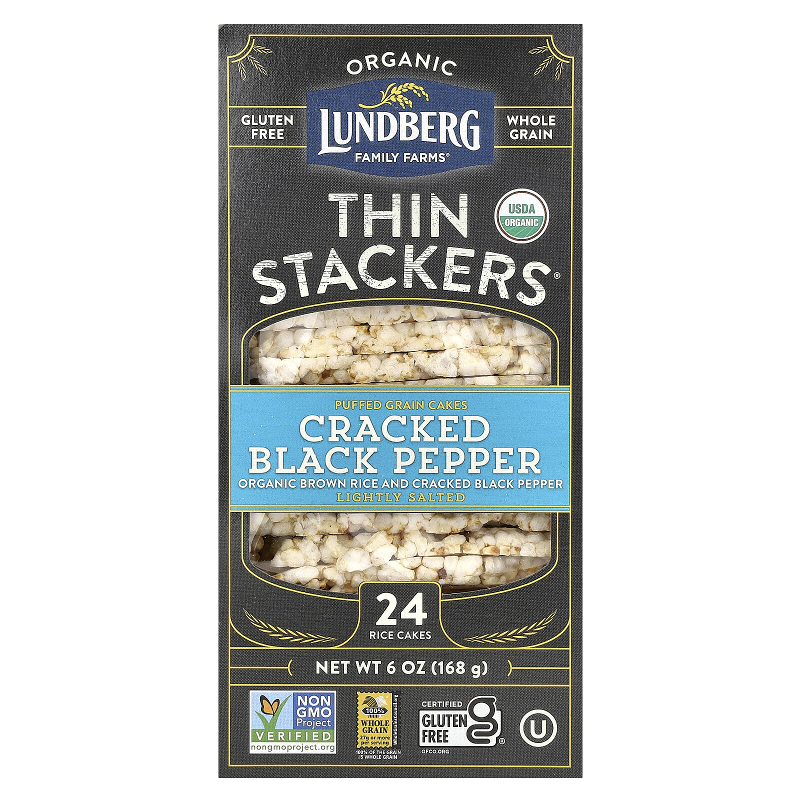Organic Thin Stackers, Puffed Grain Cakes, Cracked Black Pepper, Lightly Salted, gallery